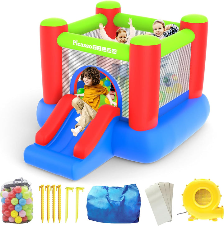 [Upgrade Version]  KC102 12X10 Foot Inflatable Bouncer Jumping Bouncing House, Jump Slide, Dunk Playhouse W/Basketball Rim, 4 Sports Balls, Full-Size Entry, 580W ETL Certified Blower