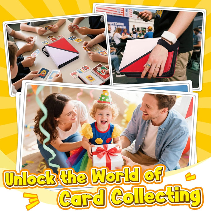 Card Binder – 4 Pocket Zipper Collection Album, Premium PU Holder, Double-Sided Display for 400 Cards, Includes 5 Hard Plastic Sleeves for Game Cards, Sports Cards