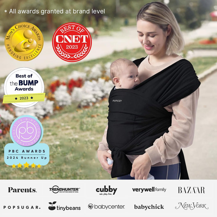 Baby Wrap Carrier, Easy to Wear Infant Carrier Slings, Lightweight Hands Free Baby Sling, Adjustable Baby Carriers for Newborn to Toddler 8-35 Lbs, Black