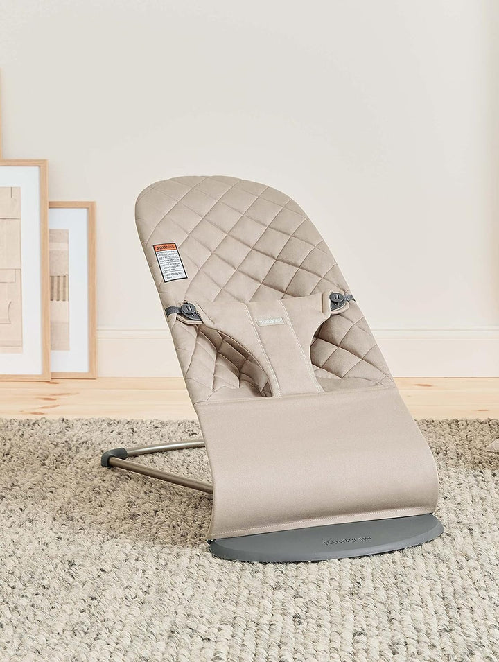 Bouncer Bliss, Sand Gray, Woven, Classic Quilt | 2-In-1 Adjustable Baby Bouncer Seat and Toddler Chair, Newborn to Toddler (8-29 Lbs), 4 Positions, Lightweight & Portable
