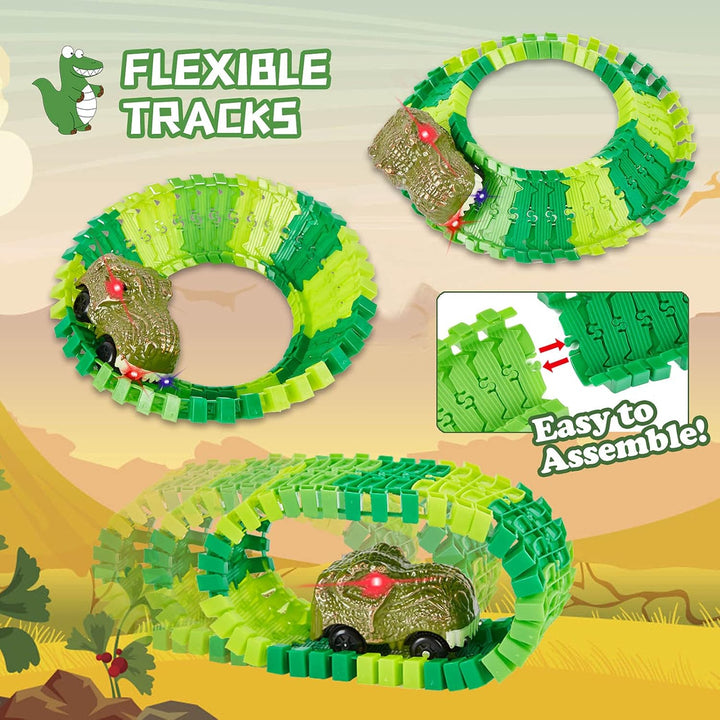 Dinosaur Toys Race Car Track, Create a Dinosaur World Road Race, Flexible Dinosaur Track Toys Set, Christmas Birthday Gifts for 3 4 5 6 7 Years Old Boys Girls Kids