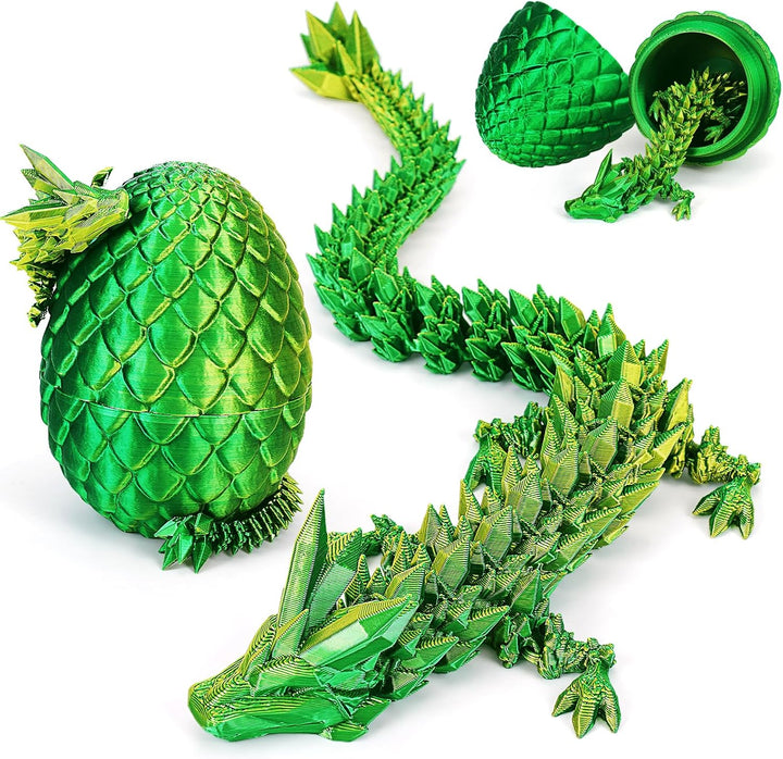 12" 3D Printed Dragon Egg, Cool 3D Printer Articulated Crystal Dragon Toy for Boys Kid Teen, Animals Fidget Toy Dinosaur Eggs for 5-7 4-6 8-12 Year Old Boys Kid Girls (Laser Green-12Inch)
