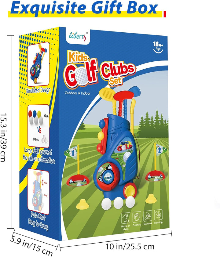 Toddler Golf Set, Upgraded Kids Golf Cart with Unique Shoulder Strap Design, Indoor and Outdoor Golf Toys for Boys and Girls Aged 1-5 Years Old