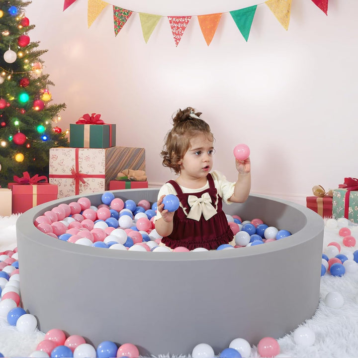 Foam Ball Pit for Toddlers, Large Baby Ball Pit for Babies with Soft Memory Sponge, Indoor Outdoor Baby Playpen, Kids Play Ball Pool, Gift Toys for Infants Boys and Girls (Gray, NO Balls)