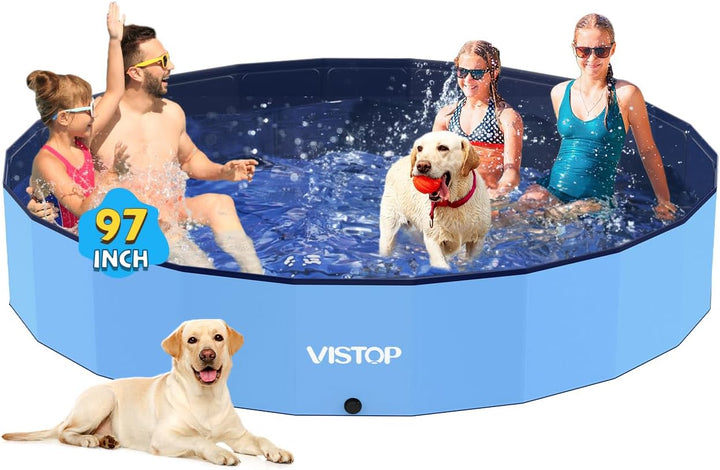 Medium Foldable Dog Pool, Hard Plastic Shell Portable Swimming Pool for Dogs Cats and Kids Pet Puppy Bathing Tub Collapsible Kiddie Pool (37 Inch.D X 7.8Inch.H, Blue)