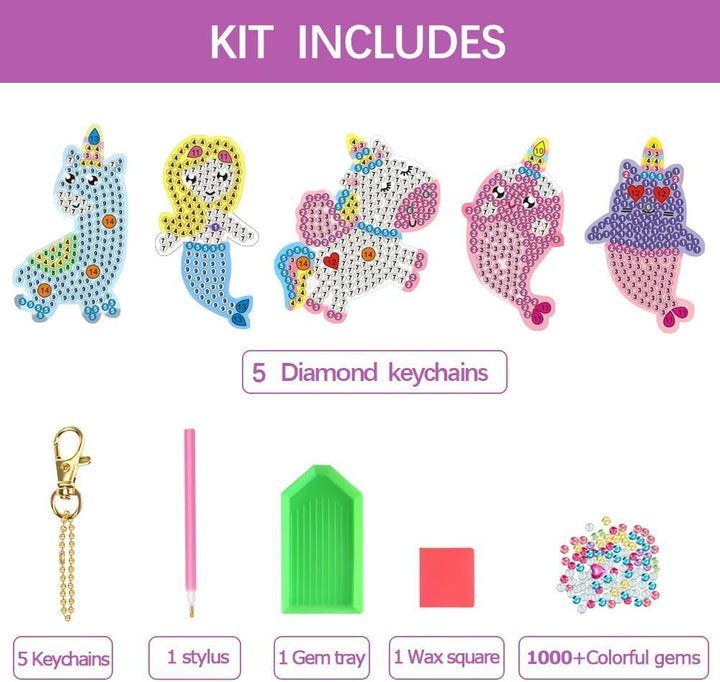 Arts and Crafts for Kids Ages 8-12 - Make Your Own GEM Keychains - 5D Diamond Art Painting by Numbers Kits Girls Kids Ages 3-5 4-6 6-8 Toys Birthday Easter Basket Stuffers Christmas Stocking Gifts