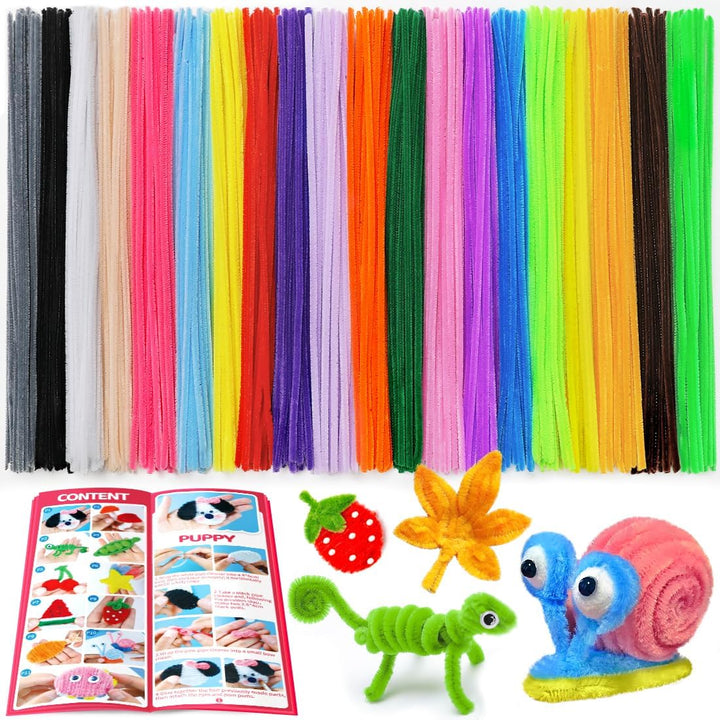 200Pcs Multicolor Pipe Cleaners, 20 Colors Chenille Stems for DIY Crafts & Art Projects, Includes Beginner'S Manual (12Inch X 6Mm)