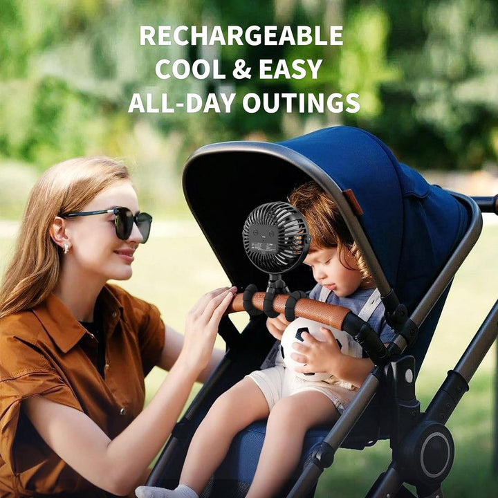 Battery Operated Stroller Fan Flexible Tripod Clip on Fan with 3 Speeds and Rotatable Handheld Personal Fans for Car Seat Crib Bike Treadmill (Black)