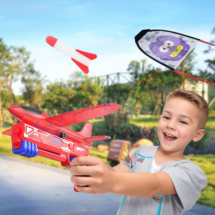4PCS Airplane Launcher Toys, EVA Foam Glider Catapult Plane Toy for Kids Flying Toy - Fun Outdoor Flying Toy for Children Birthday Gifts for Boy Girl, Party Supplies,Blue