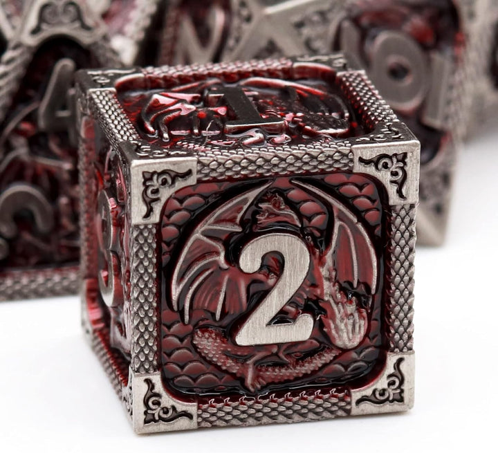 Bloodstained Metal DND Dice Set Blood Polyhedral D&D Dice Compatible with Dungeons and Dragons Gift TTRPG Antique Metal Halloween Dice