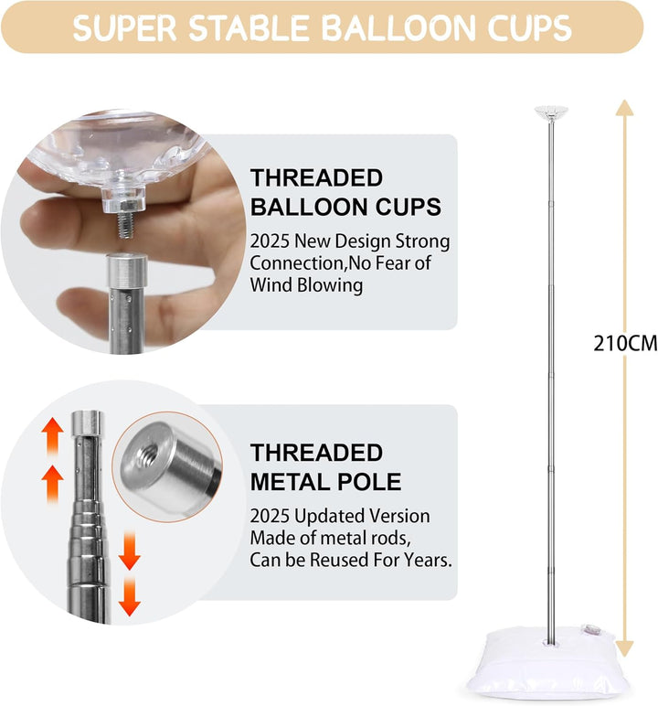 2025 Upgraded Balloon Column Stand Kit, 7 Feet Height Adjustable Balloon Tower Pillar with Reusable Metal Telescopic Design for Graduation, Wedding, Baby Shower, Birthday Party Decoration