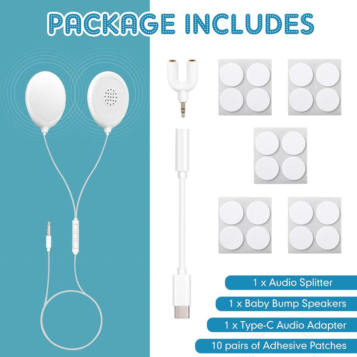 8 Pcs Baby Bump Headphones Set Belly Headphones for Pregnant Women White Belly Speakers Women for Pregnancy Safely Play Music, Sounds, and Voices to Your Baby in the Womb