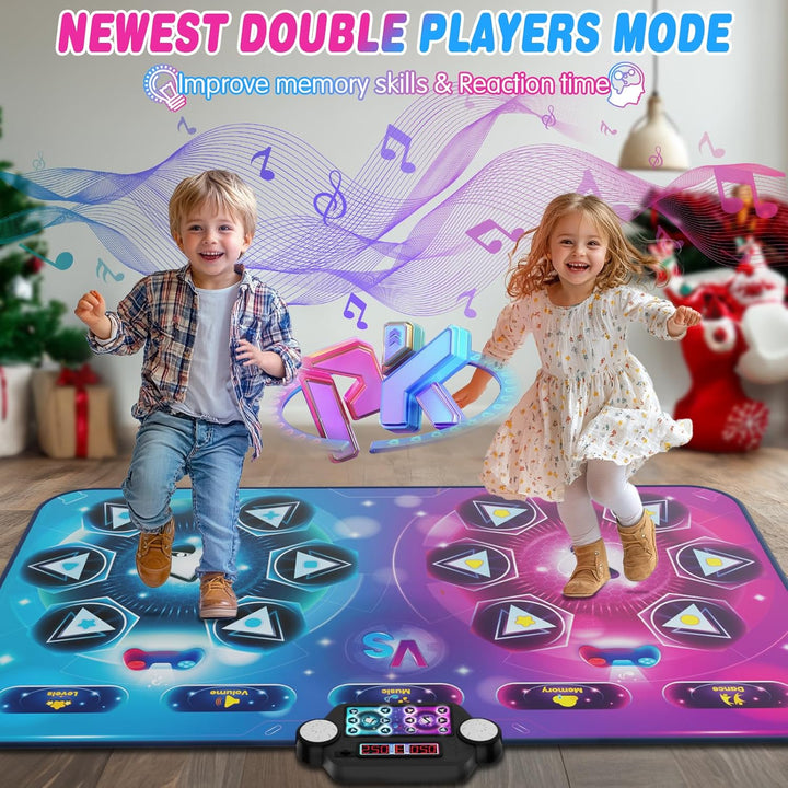 Upgraded Extra Large Electronic Dance Mats, Dance Pad with Single&Double Players Mode, Dancing Music Playmat with LED Light, Challenge Game as Christmas Birthday Gift for Kids Girls Boys 3-12 Year Old