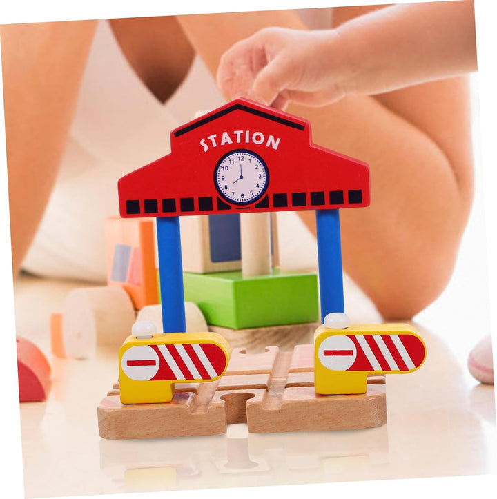 Wooden Railway Station Platform Barrier Model Train Accessories Educational Building for Safe Wood Material Portable and Easy to Install