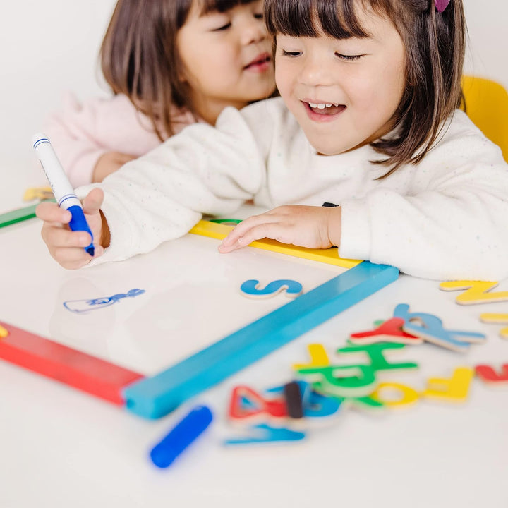 Magnetic Chalkboard and Dry-Erase Board with 36 Magnets (Numbers and Uppercase Letters), Chalk, Eraser, and Dry-Erase Pen