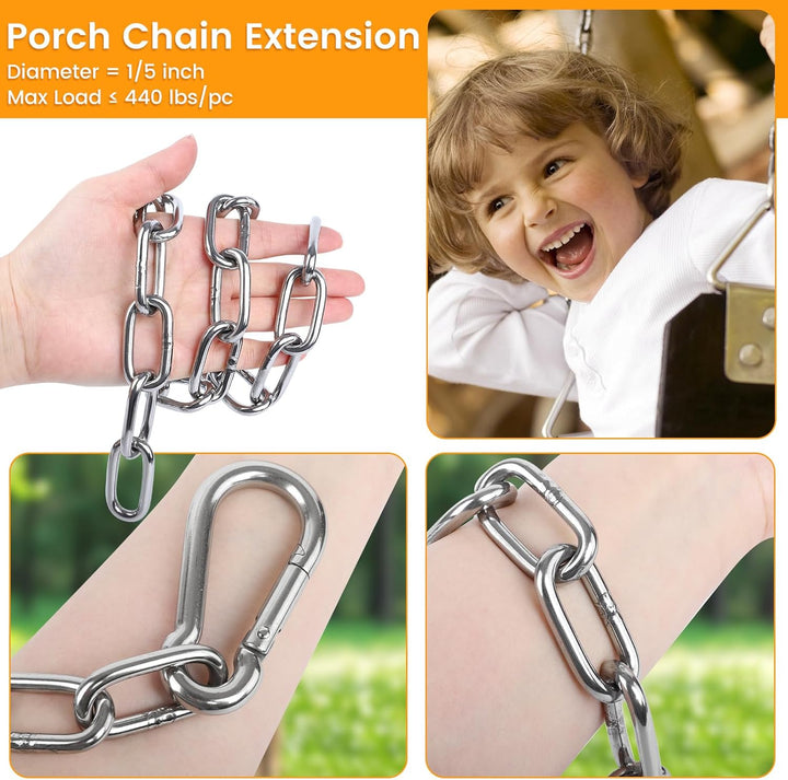 2 Pack 30 Inch Heavy Duty Chains for Swing, 440LB Hanging Chair Chain with 5/16 Thick Clasps, Adjustable Stainless Steel Chain Extension for Porch Tree Swing Hammock Chair Boxing Bag Yoga Gym
