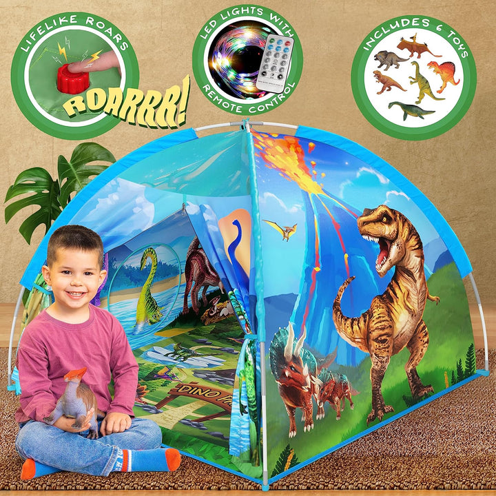 Dino Super Dome with Roar Button, Dinosaur Toys and LED Lights - Epic Dinosaur Tent for Kids Aged 3-12 Perfect for Indoor & Outdoor Adventures