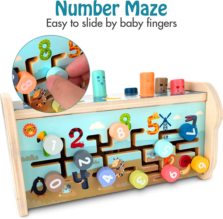 Montessori Pounding Toy for 1 2 Year Olds Wooden Hammering & Activity Board with Xylophone, Number Maze, Pounding Bench Educational Toddler Gift Toys Age 1-3
