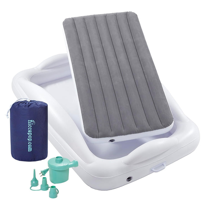 Inflatable Toddler Travel Bed with Safety Bumpers [4-Sided] | Portable Toddler Bed for Kids | Toddler Air Mattress | Kids Air Mattress - Navy Blue