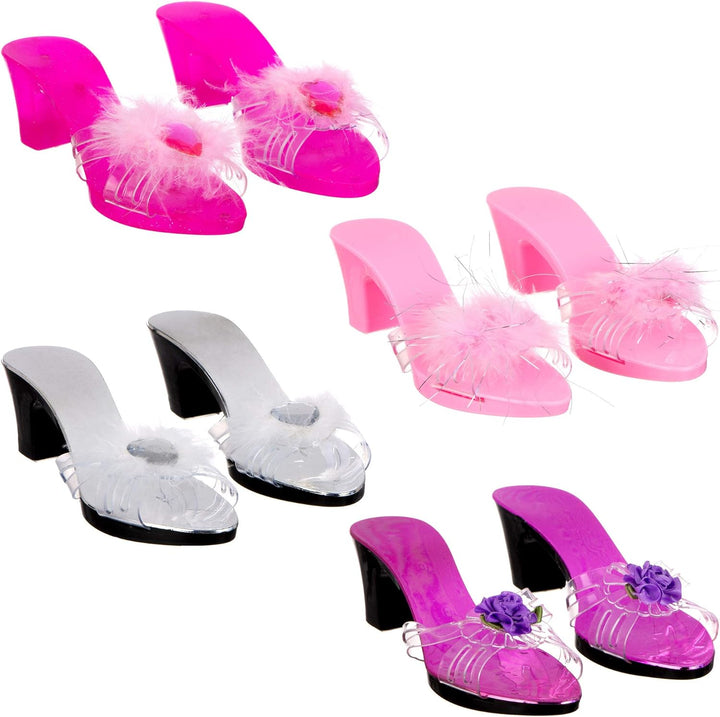 Expressions Toddler Girls Kids 4 Pack Dress up Royalty Shoes with Heels Set in Carrying Bag - Fits Toddler Shoe Size 7-10