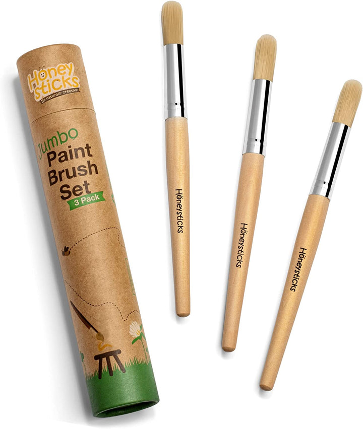 My First Paint Brush Set - 3 Pack: Ideal for Babies and Toddlers. Jumbo Brushes with Chubby Wood Handles for Easy Grip, Vegan. Includes Handy Storage Container