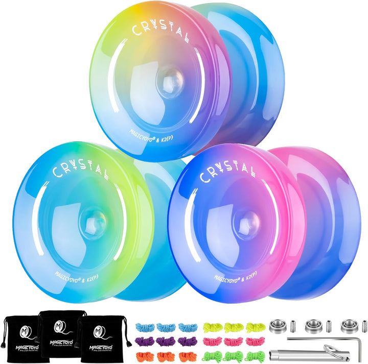 K2 Crystal Responsive Yoyo for Kids 8-12, Professional Fingerspin Trick Yoyo for Advanced, Dual Purpose Mode with Unresponsive Bearing+12 Yo Yo Strings+Yo-Yo Case Bag (Pink Purple Gradient)