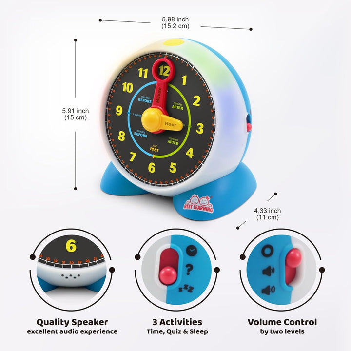 Learning Clock - Educational Talking Learn to Tell Time Teaching Toy with Quiz and Music Sleep Mode - Toddlers & Kids Ages 3, 4, 5, 6 Years Old Boy and Girl Birthday Present