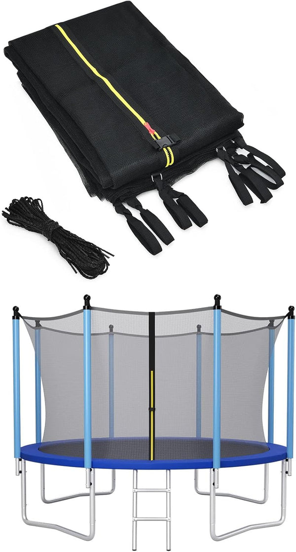 Trampoline Safety Net W/Adjustable Straps, 8 10 12 14 15 16Ft Weather-Resistant Replacement Enclosure Net with Double-Headed Zipper, Protection Buckle, Poles Not Included