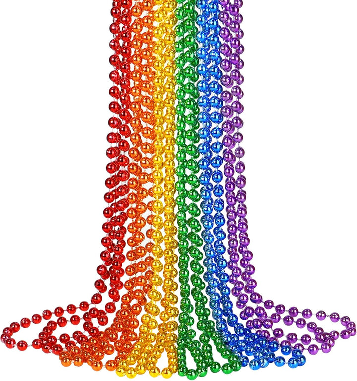12 PCS Gold Bead Necklaces, Mardi Gras Christmas Beads 33" Metallic Beaded Costume Party Necklaces for Parade Throws, Wedding, Birthday, Pirate Party Favors