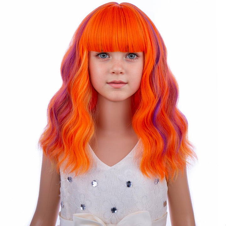 Blonde Wig Kids Child Short Wavy Wig with Bangs Flaxen Blonde Wigs Synthetic Girls Cosplay Halloween Party Costume Wigs (Flaxen Blonde)