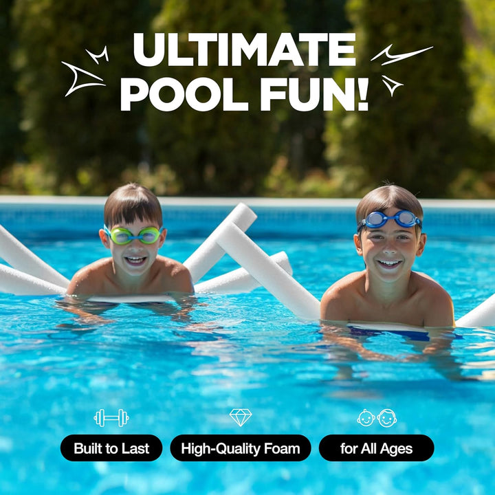 Pool Noodles Foam 6 Pack - Soft Large White Foam Noodle Tube, Bulk Swim Noodles, Multi-Purpose, Pool Toy, Floating Training Device, Exercise Aid, Craft Projects