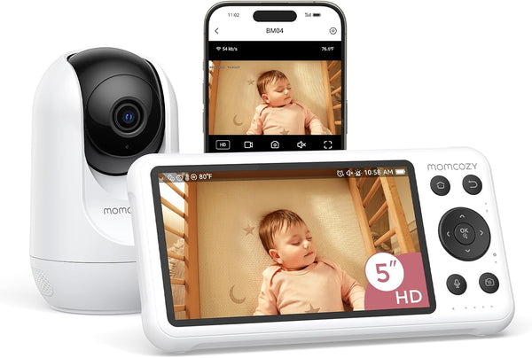 Smart Wifi Baby Monitor with Camera and Audio, 5" 1080P Screen with Wall Mount, Motion & Cry Detection, Safe Fence, Clear Night Vision, 5000Mah Battery, 2-Way Talk, Photo & Video Recording