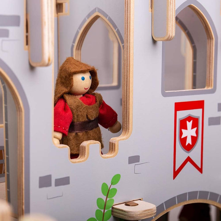King George'S Castle Wooden Toy for Kids Age 3+ | Working Slot-Together Fort with Drawbridge, Balconies & Doors | Medieval Wood Toys for Fantasy Role Play | Educational Gift for Children