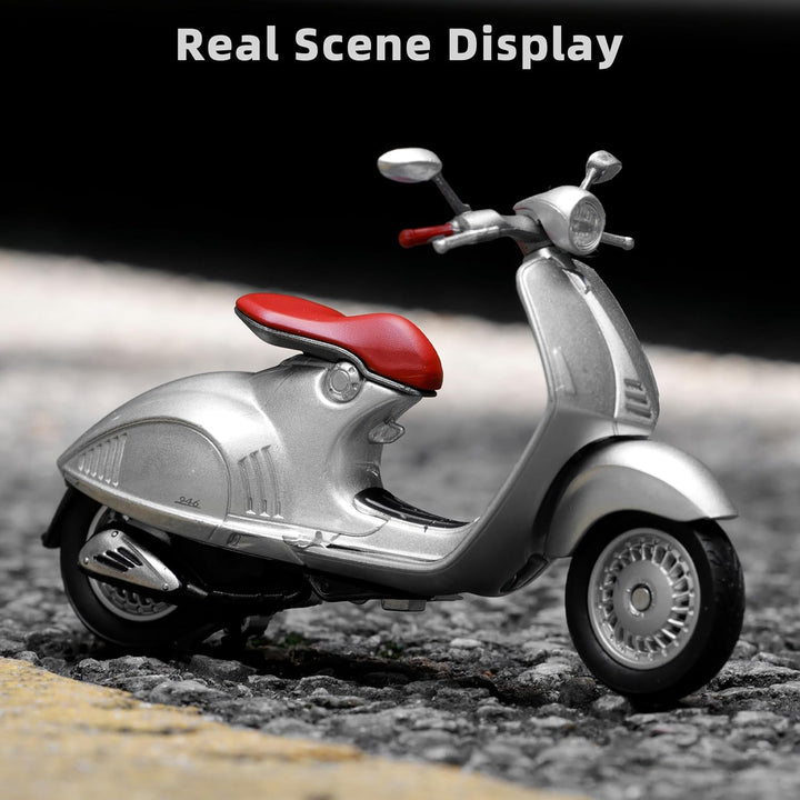1:18 Scale 946 Moped Figurine Static Mini Scooter Model Toy Roman Holiday Collection Souvenir Figurine Simulation Motorcycle Toy Cake Topper Gift for Adult Kid Boy (Silver Color)