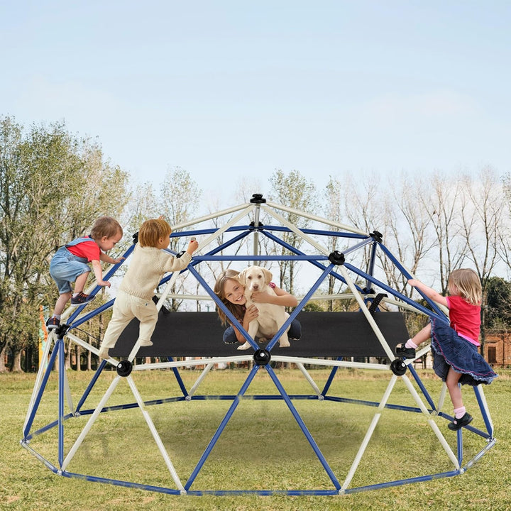 Climbing Dome,10Ft Dome Climber with Hammock, Outdoor Jungle Gym for Kids, Supports Jungle Gym up to 1,000 Lbs, Rust Resistant, Easy to Assemble, Gift for Kids, Blue+Yellow