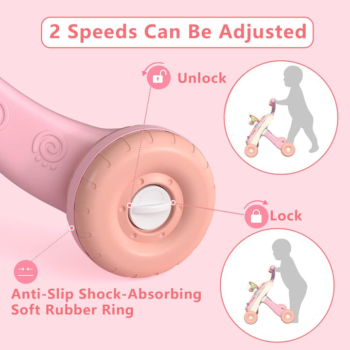3 in 1 Baby Walker and Activity Center for Girl, Learning to Walk, Sit to Stand, Early Educational Push Toys with Music Panel for Infant Toddler 12+ Months Pink