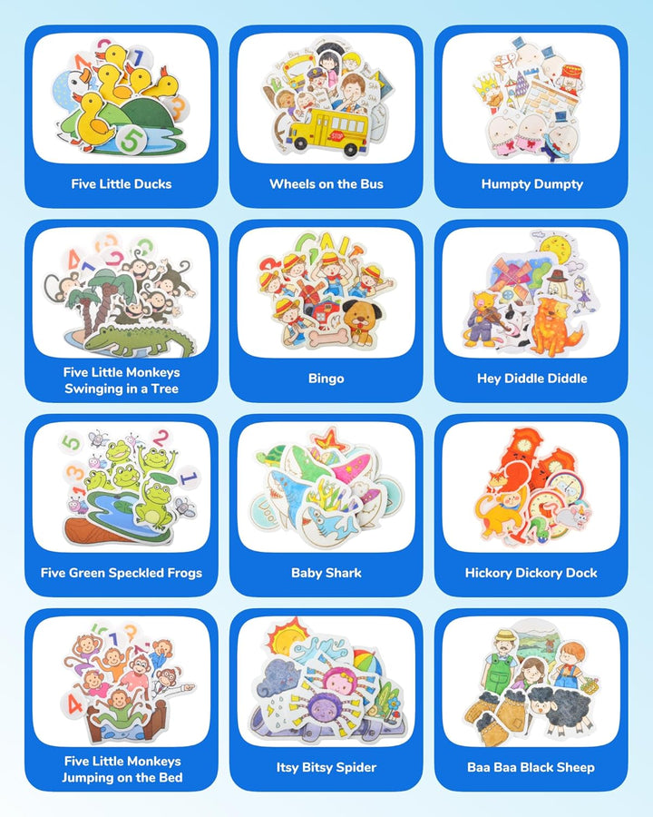 12 Pack Felt Storyboard Pieces for Toddler, Flannel Board Stories for Preschool Activities, 5 Little Duck and 11 Other Stories