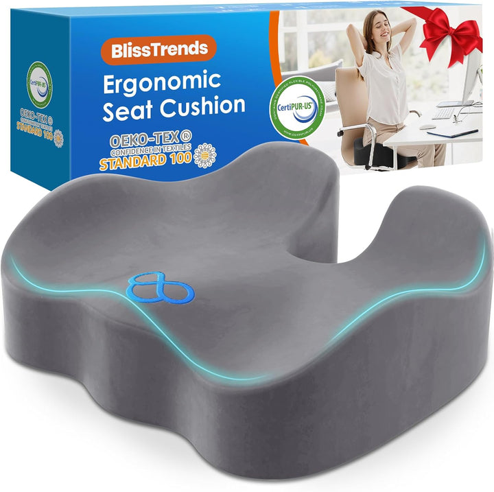 Seat Cushion,Thick Memory Foam Cushions for Office Chair, Car Seat, Airplane, Relieving Pressure Tailbone Sciatica Back Pain for Long Sitting Office Workers, Car Drivers 4.7In Thick Black
