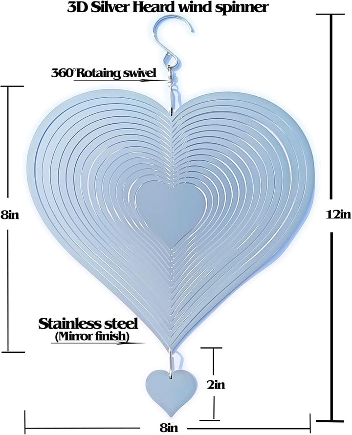 Stainless Steel Reflective Wind Spinners Outdoor Garden Decor,Sparkly Wind Spinner Bird Devices Deterrent to Scare Birds Away from Yard Patio Farm,Metal Heart Wind Spinners Gifts for Mom, Women