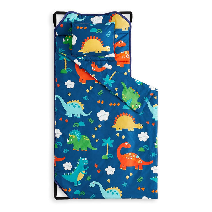 - Cot Nap Mat with Pillow and Blanket, 100% Cotton Fabric, for Toddler Kids Boys Girls in Daycare Kindergarten Preschool with Elastic Corner Straps, Cars Cranes Trucks on Blue