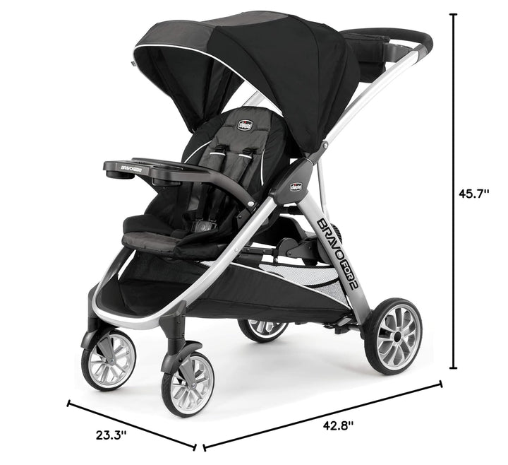 Bravofor2 Standing/Sitting Double Stroller - Iron | Black/Grey