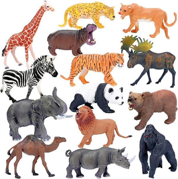 Safari Animals Figures Toys, Realistic Jumbo Wild Zoo Animal Figurines Plastic African Jungle Animals Playset for Kids Toddlers, 14 Piece Gift Set