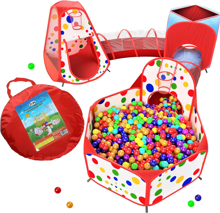 5Pc Kids' Play Tents & Tunnels - Ball Pit for Toddlers, Basketball Hoop, Crawling Tubes, Pop-Up Playhouses, Baby Obstacle Course for Indoor or Outdoor Use