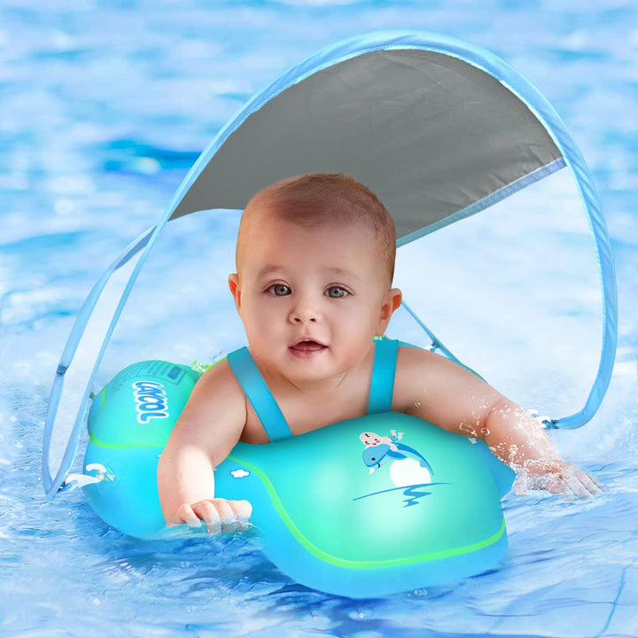 Baby Swimming Float with UPF50+ Sun Canopy Baby Floats for Pool No Flip Overbaby Pool for Baby Age of 3-36 Months