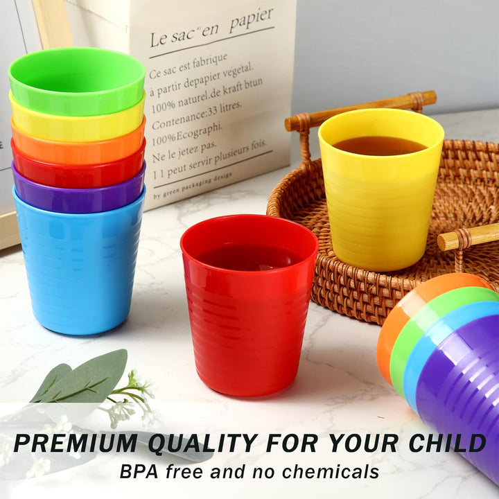 36Pcs Kids Cups 8 Oz Unbreakable Plastic Stackable Juice Reusable Tumblers Bulk Plastic Drinking Cups for Toddlers Baby Kids, Dishwasher Safe, 6 Colors(Bright Colors)