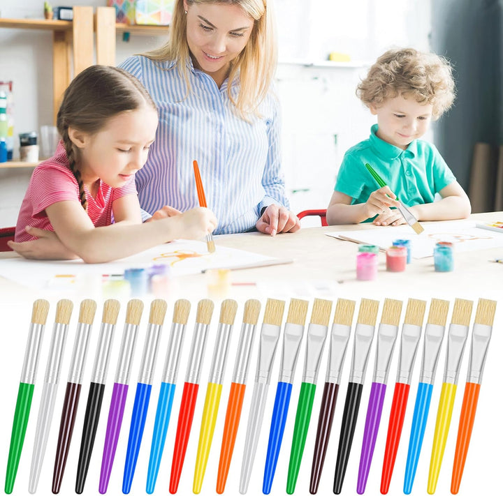 20 Pcs Paint Brushes for Kids, round and Flat Kids Paint Brushes, Easy Hold and Clean Toddler Paint Brushes, Bristle Craft Paint Brushes for Acrylic Oil Watercolor Washable Paint