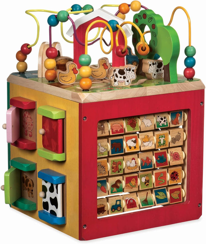 – Activity Cube with Farm Theme – Educational Wooden Toys for Toddlers and Kids – 1 Year +