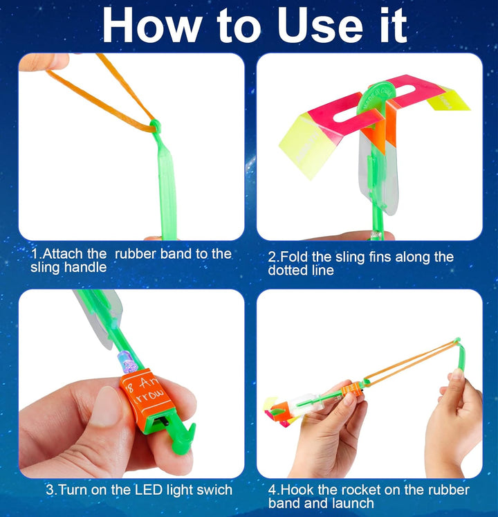 60Pcs Led Arrow Helicopter Flying Toy Party Fun Gift Elastic Slingshot Flying Copters Birthdays Summer Day Party Favors Outdoor Game for Kids