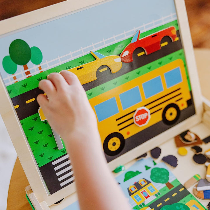 Wooden Magnetic Matching Picture Game with 119 Magnets and Scene Cards Magnetic Book Scenes for Kids Ages 3+
