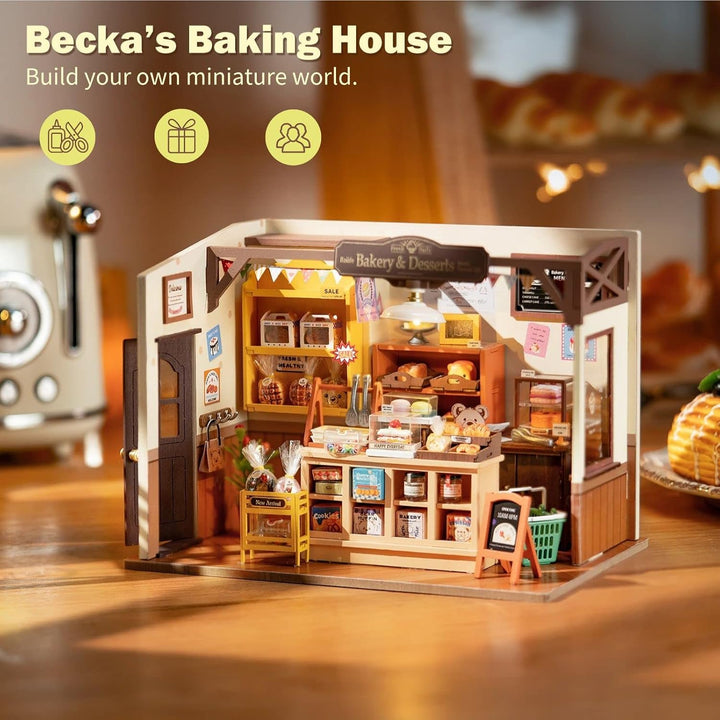 DIY Miniature Doll House Kit, Build Becka'S Bakery Diorama House Building Set with LED Room Hobby Craft for Aduls Uniue Gifts for Teens